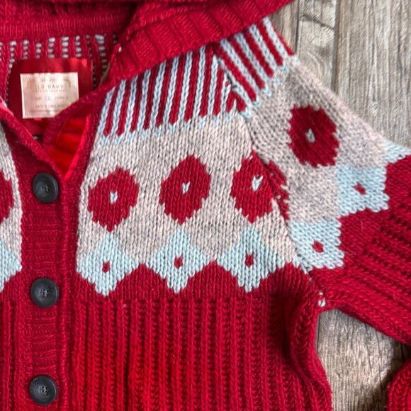 Old Navy Fair Isle Hooded Cardigan Sweater Women XL Wool Blend Y2K Hong Kong Red - Picture 3 of 7